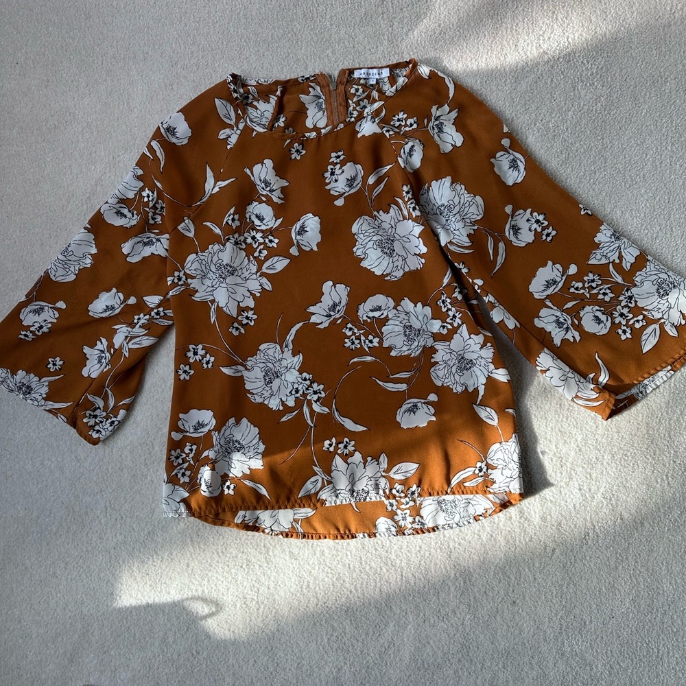 Crescent Rust Floral Bell-Sleeve Blouse